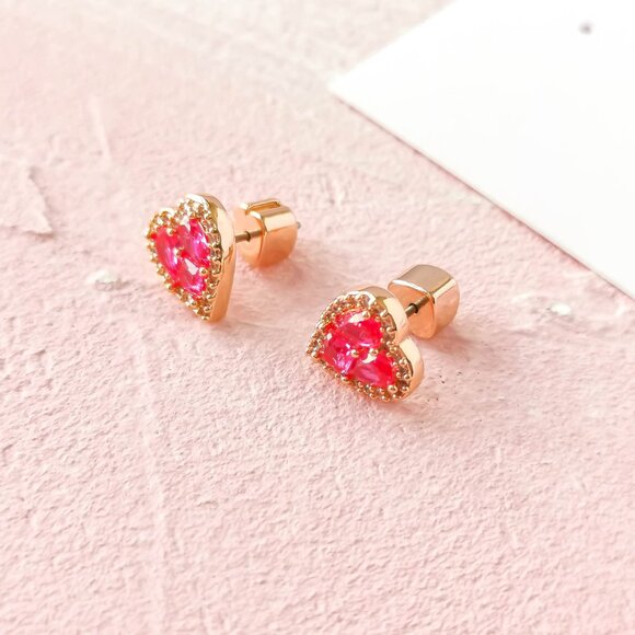 Kate Spade Spell It Out Heart Red Rose Gold Stud Earrings - Picture 2 of 3
